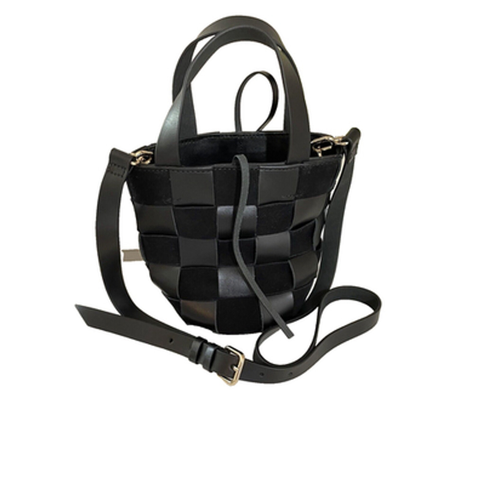 NWT J.Crew Purse Black Leather and Suede Woven Bucket Handbag Crossbody